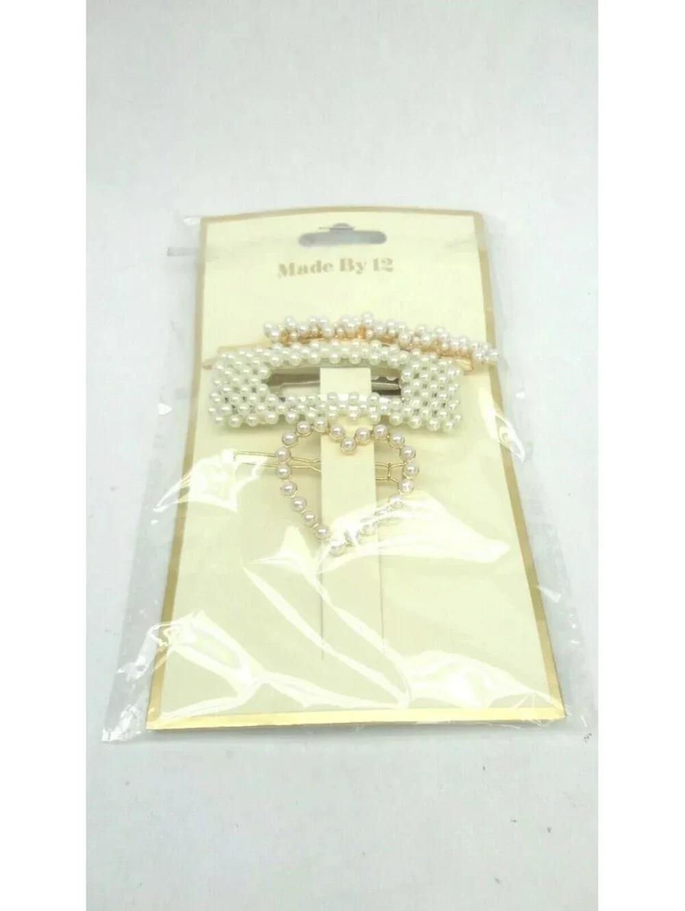 3 Pc TwelveNYC Faux Pearl Snap Hair Clip Set Ivory Barette Made by 12